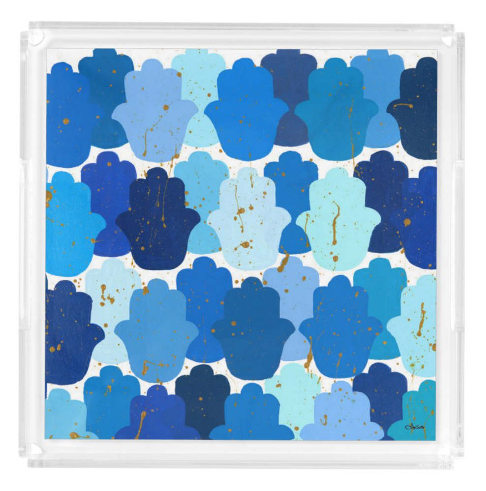 Blue Hamsas Acrylic Matzah Tray