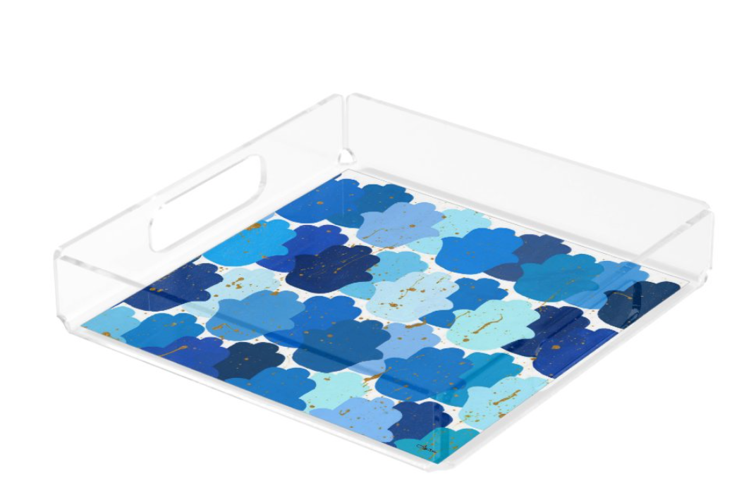 Shades of Blue Hamsas Acrylic Tray - Square - Arielle Zorger Designs X Jewishly