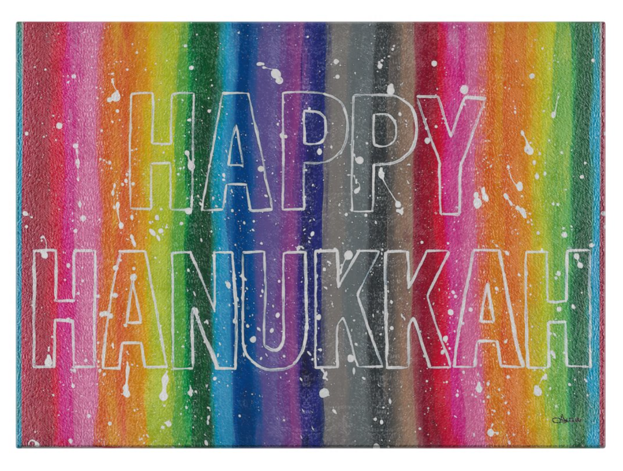 Happy Hanukkah Rainbow Glass Menorah Tray