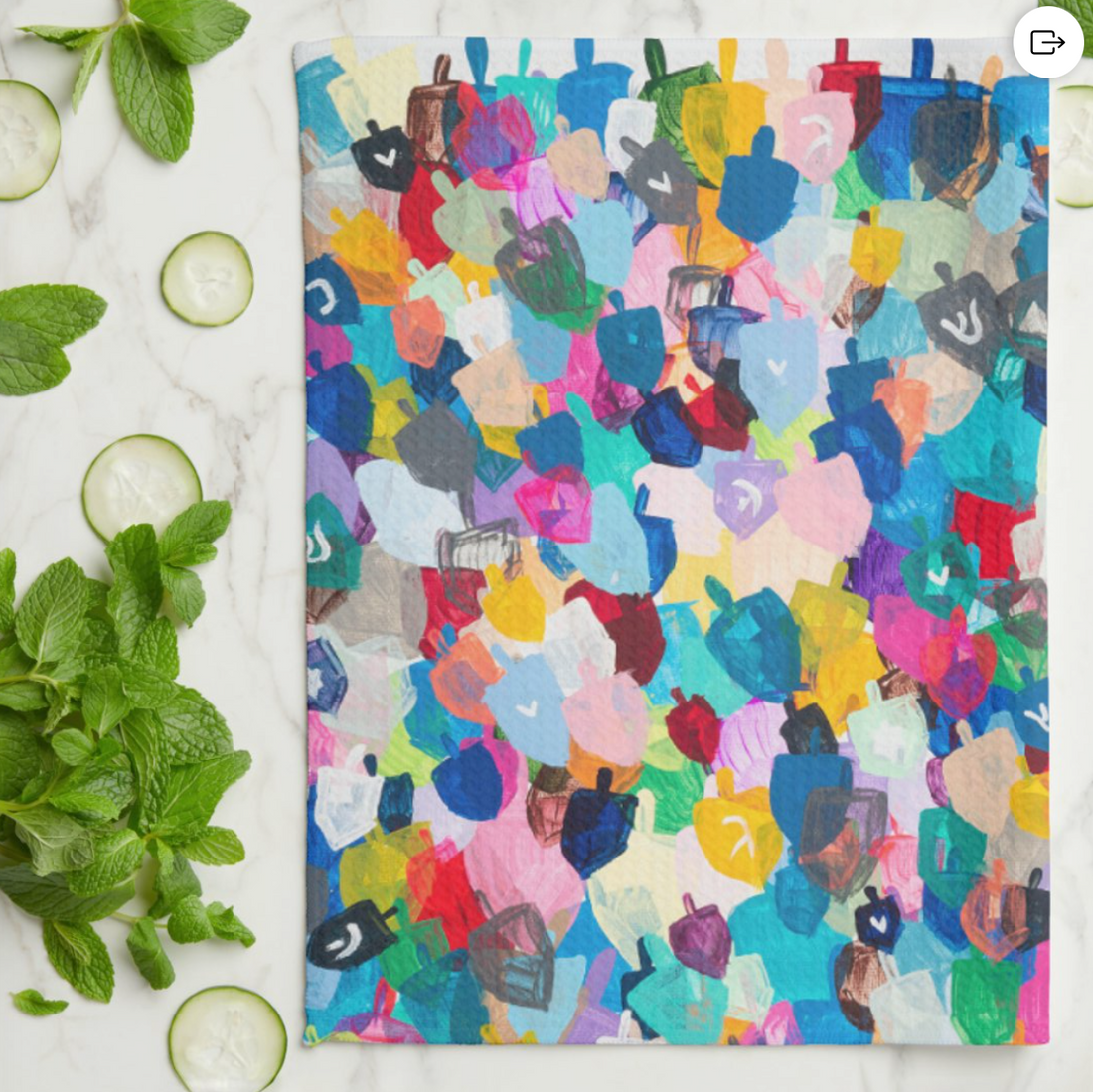 Rainbow Dreidels Kitchen Tea Towel
