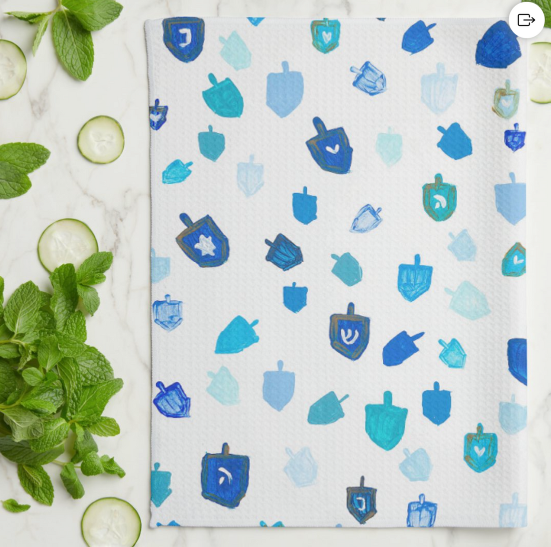 Blue Dreidels Kitchen Tea Towel
