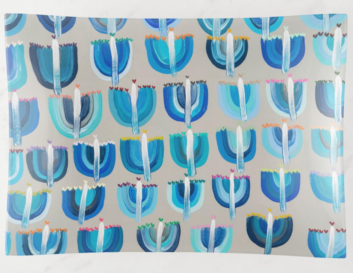 Blue Menorahs Hanukkah Dish Set