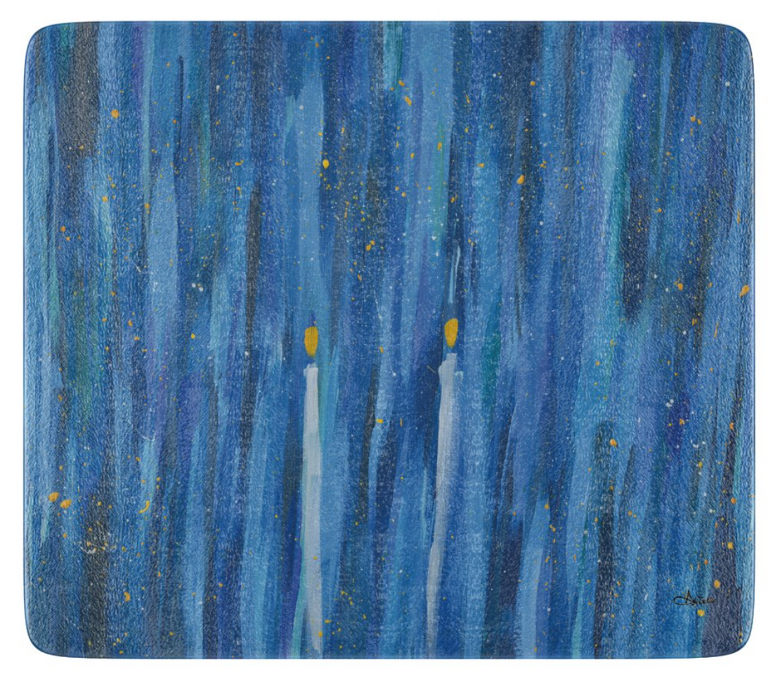 Shabbat Candles Splatter Glass Tray