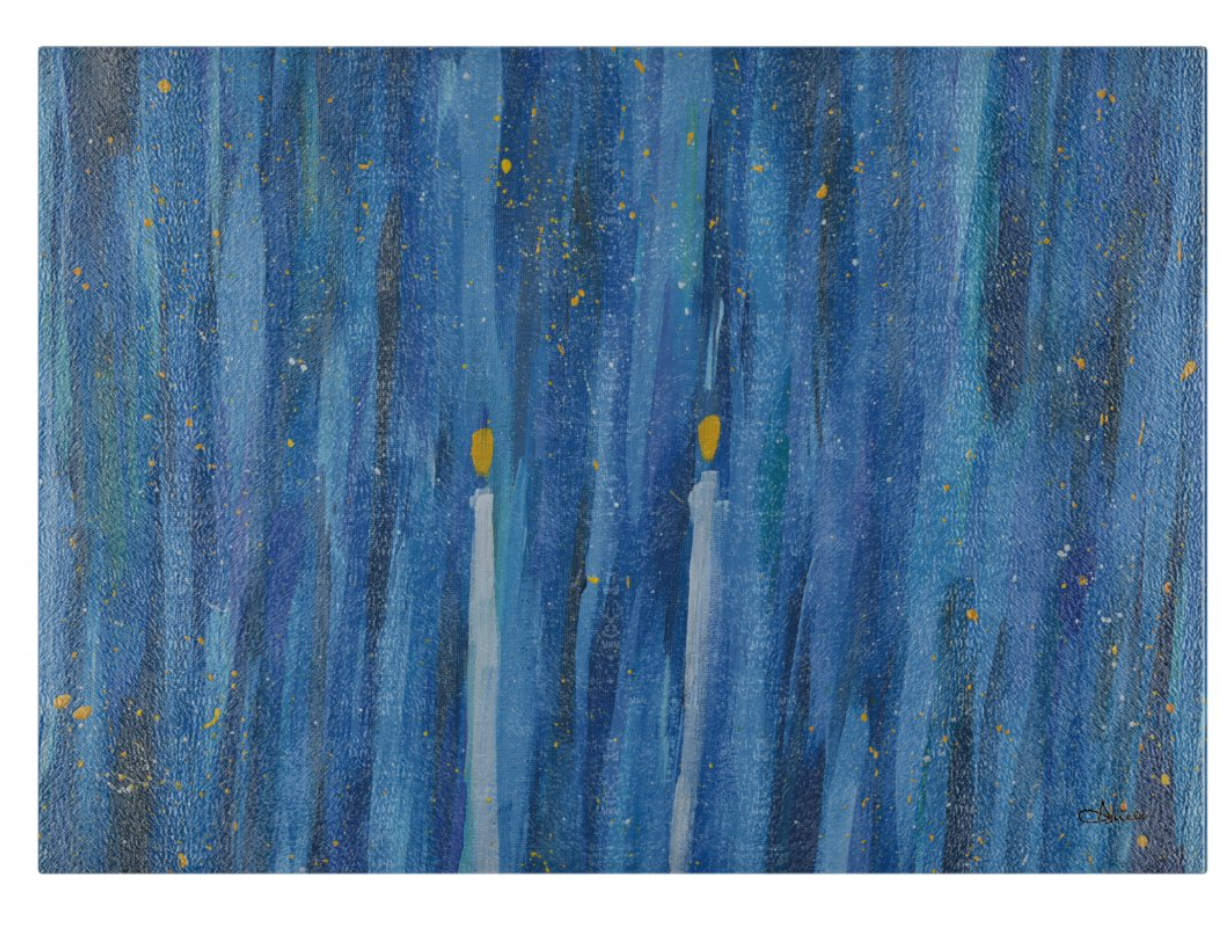 Shabbat Candles Splatter Glass Tray