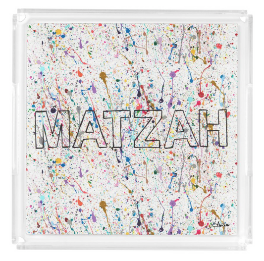 Matzah White Splatter Acrylic Matzah Tray