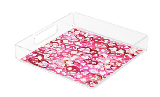Pink + Red Hearts Acrylic Matzah Tray
