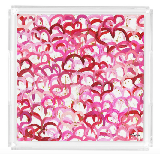 Pink + Red Hearts Acrylic Matzah Tray