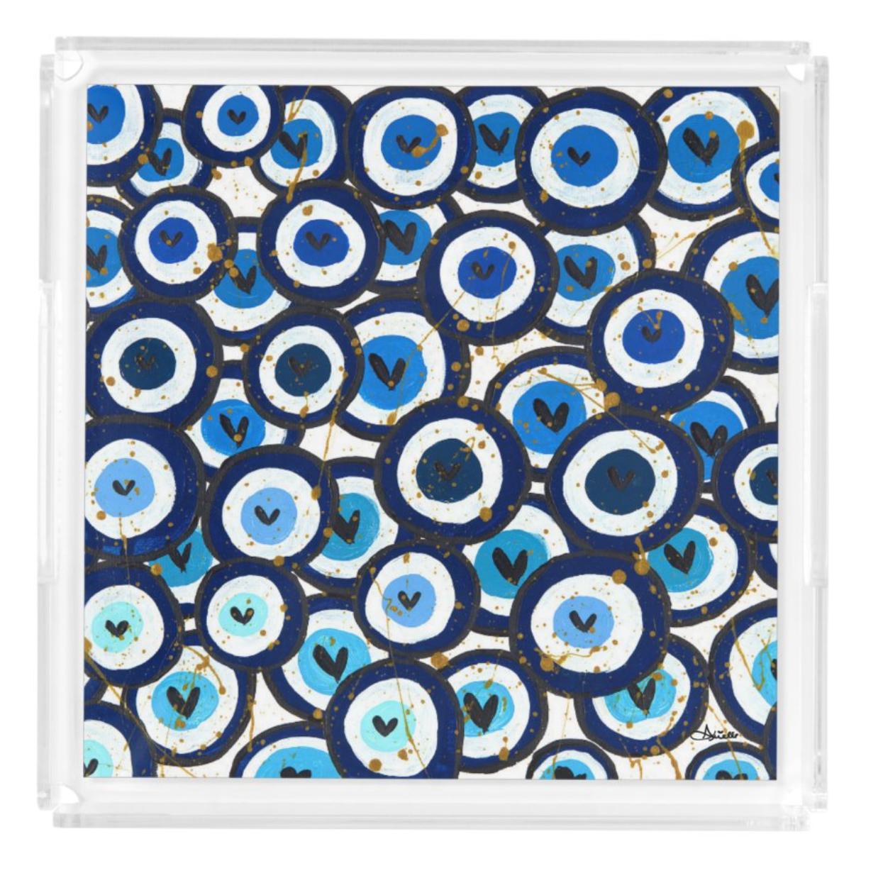 Blue Heart Evil Eyes Acrylic Matzah Tray