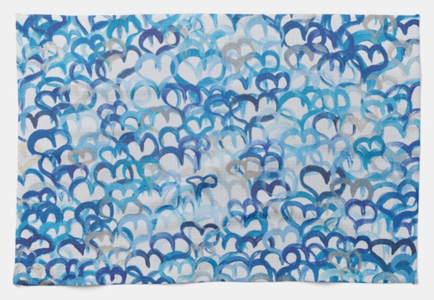 Blue Hearts Kitchen Tea Towel