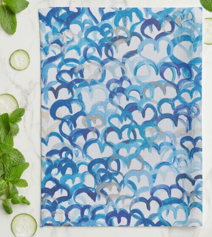 Blue Hearts Kitchen Tea Towel