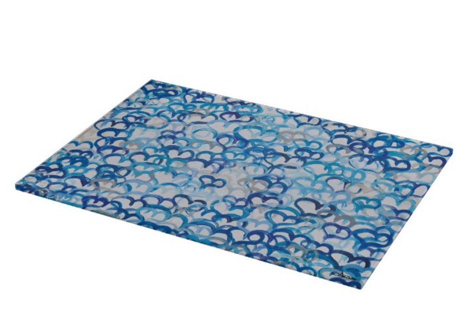 Contemporary designed Glass Tray can be used as a challah board, cutting board, Menorah drip tray and more! Art created by Arielle Zorger Designs