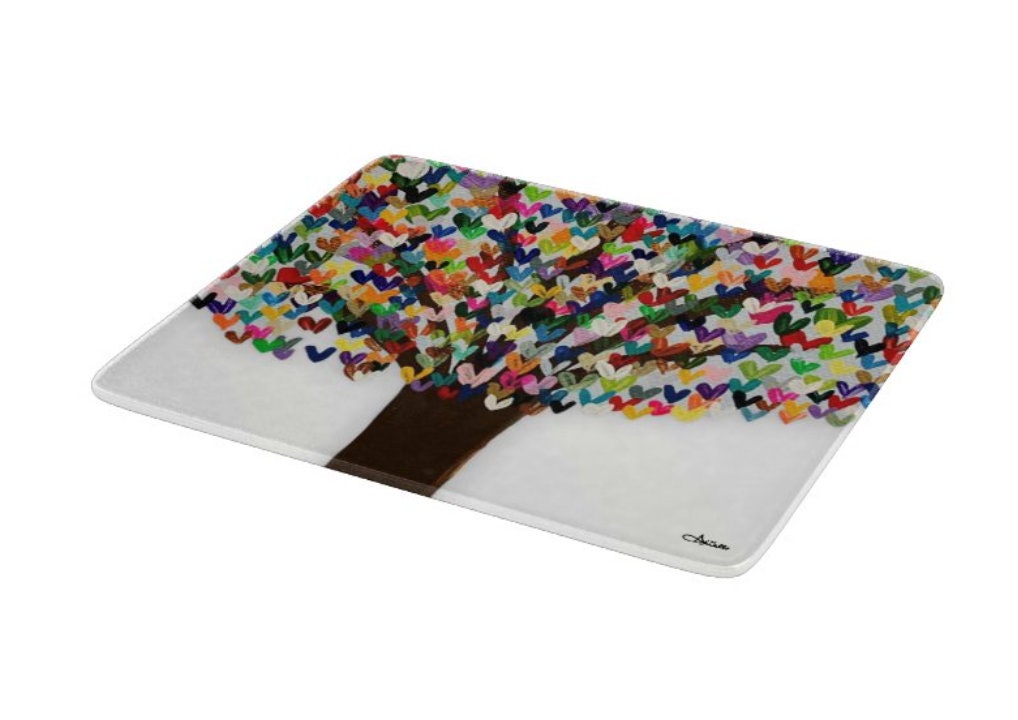 Contemporary designed Glass Tray can be used as a challah board, cutting board, Menorah drip tray and more! Art created by Arielle Zorger Designs