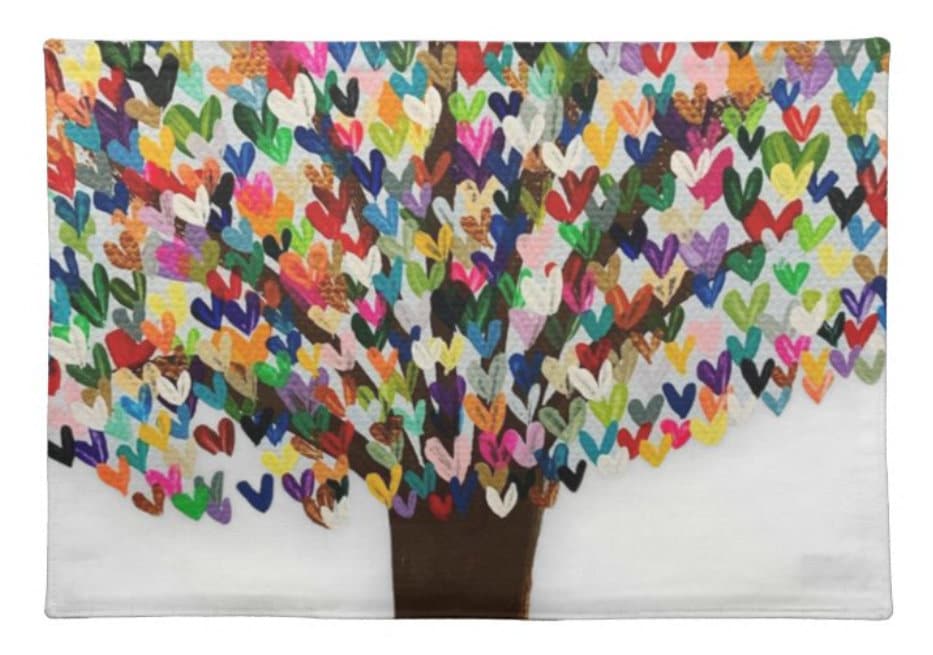 Arielle Zorger Designs signature colorful and whimsical Heart Tree designed challah cover