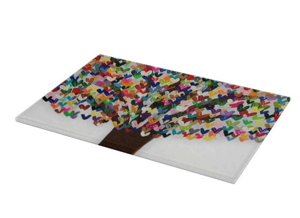 Contemporary designed Glass Tray can be used as a challah board, cutting board, Menorah drip tray and more! Art created by Arielle Zorger Designs