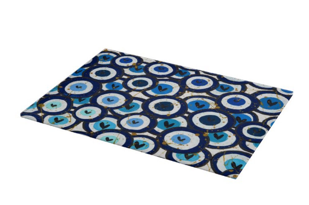 Contemporary designed Glass Tray can be used as a challah board, cutting board, Menorah drip tray and more! Art created by Arielle Zorger Designs