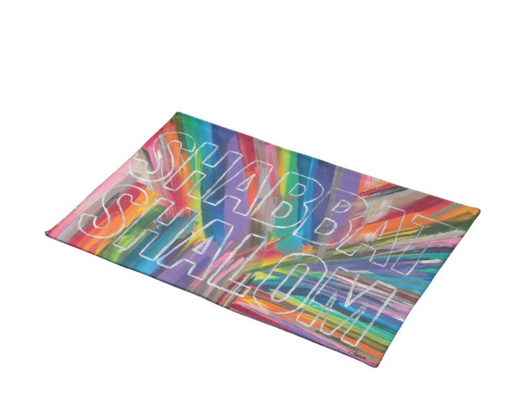 Rainbow Shabbat Shalom Challah Cover 